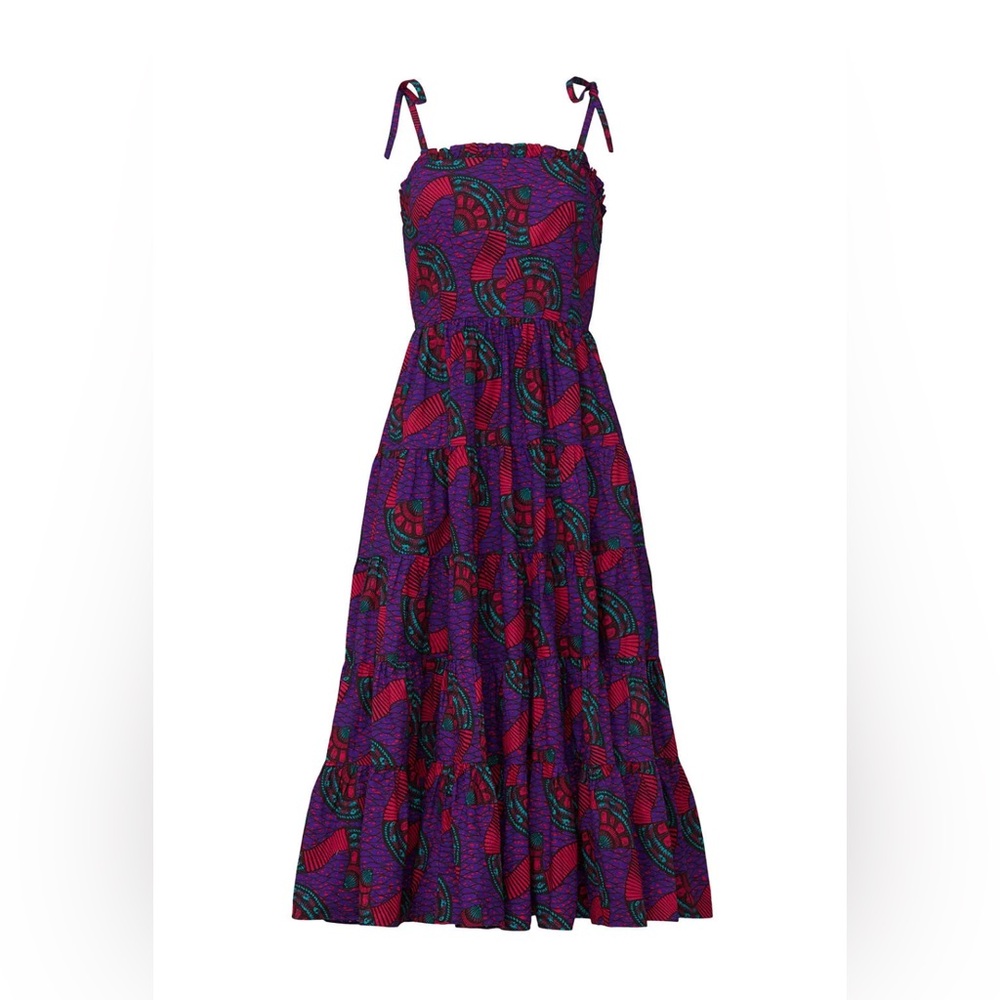 Ulla Johnson Purple and Red Patterned Midi Dress